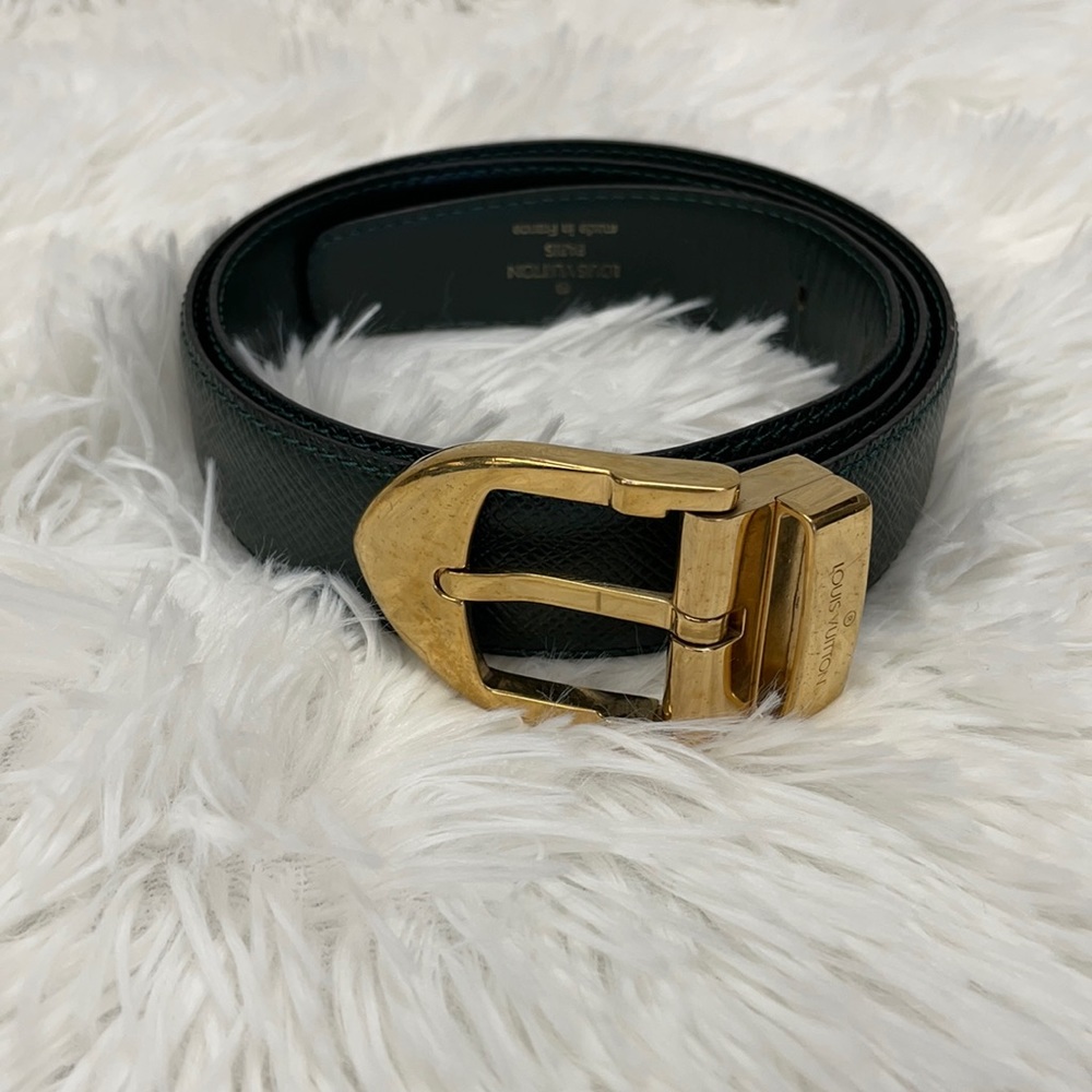 LOUIS VUITTON TAIGA  BELT GREEN CT0945 size 85/34